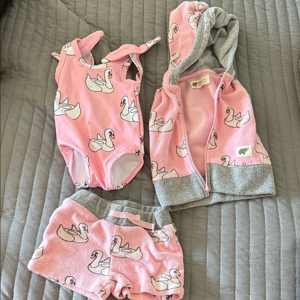 Pink Swan Kids Swim One Piece
